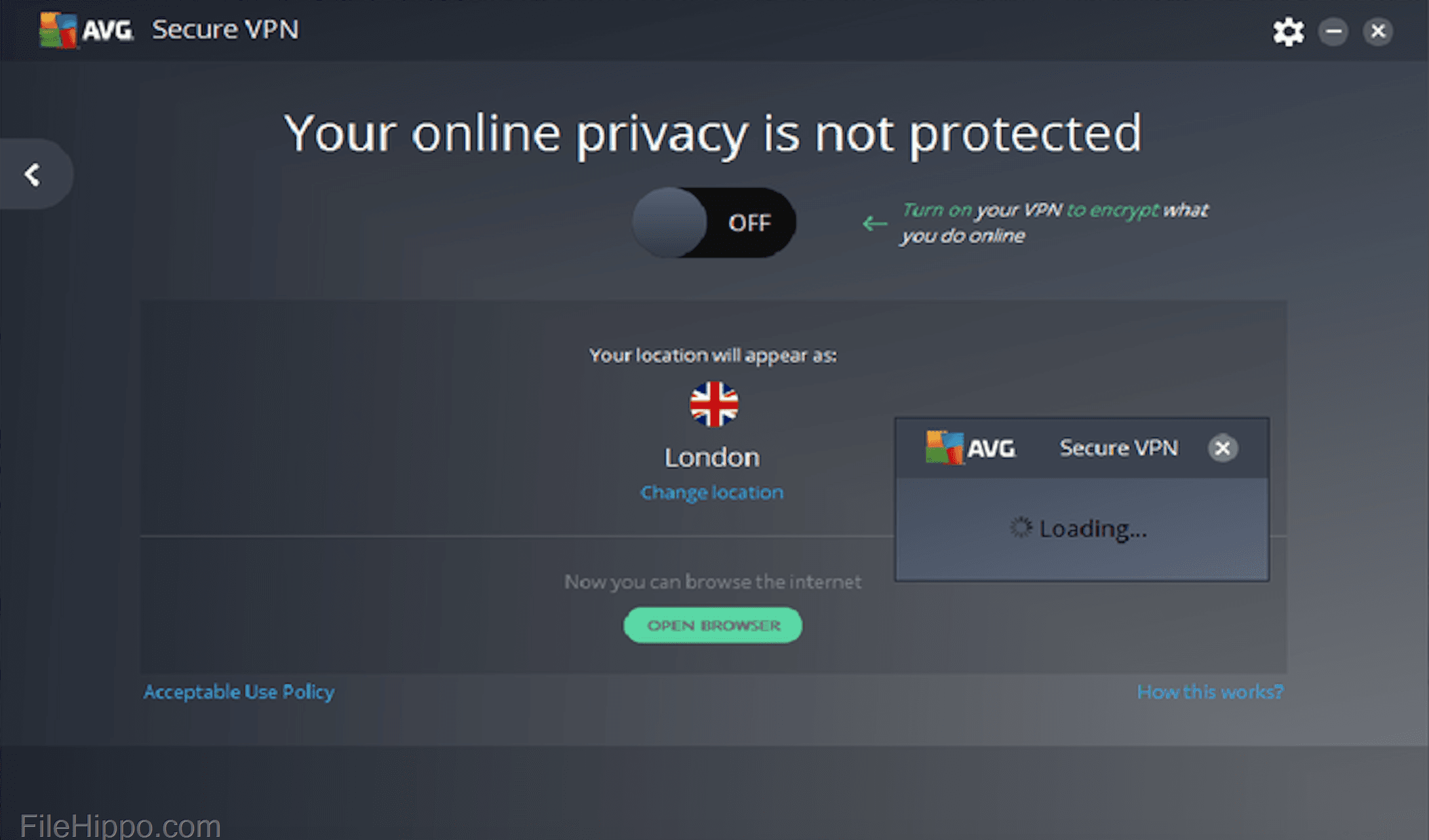 Tangkapan layar 1 AVG Secure VPN Key (1 Year / 10 Devices)