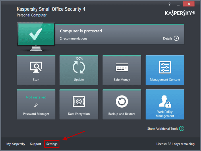 Imajen ekrã 1 husi Kaspersky Small Office Security (25 PCs / 3 Servers / 25 Mobile / 1 Year)