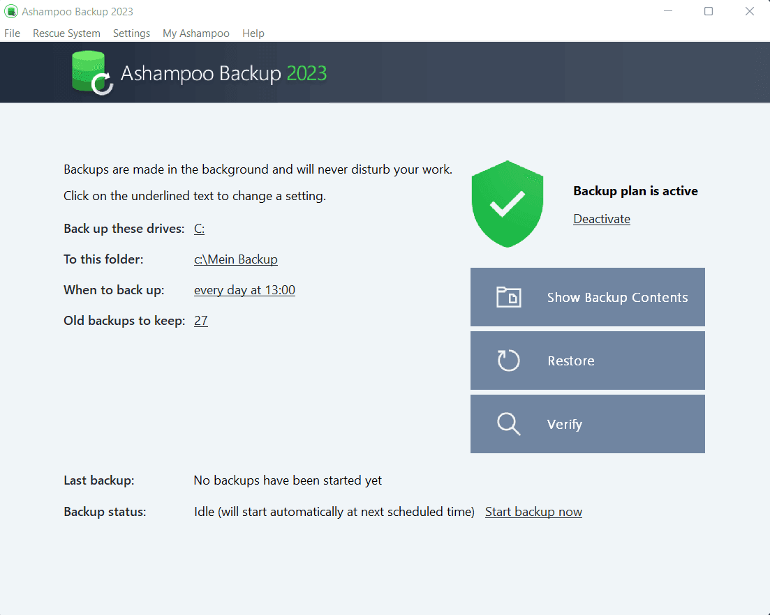 Imajen ekrã 1 husi Ashampoo Backup 2023 Key