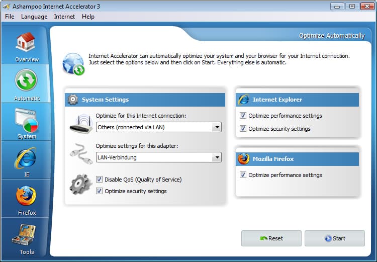 Imajen ekrã 2 husi Ashampoo Internet Accelerator 3 Key