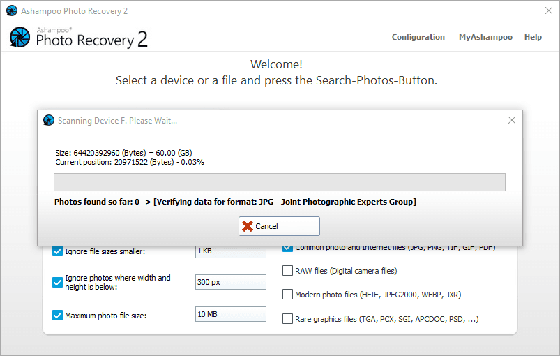 Imajen ekrã 3 husi Ashampoo Photo Recovery 2 Activation Key